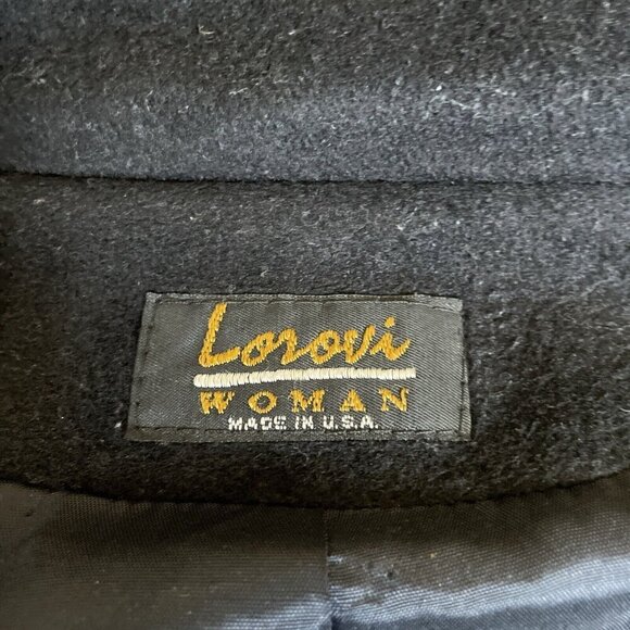 Vintage 70s Lorovi Woman Wool Button Front Coat Sz 2X Black Faux Fur Collar USA - Picture 11 of 13